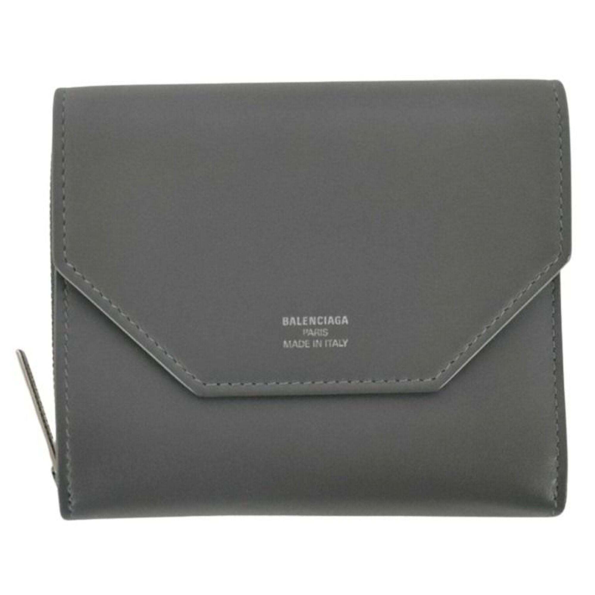 Balenciaga Balenciaga Tri-Fold Wallet Envelope 753762 Gray Leather Women's Co...